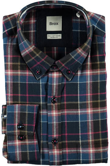 BRAX Light Flanell Hemd Daniel magenta kariert Modern Fit Langarm