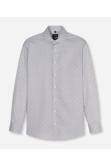 OLYMP Hemd Luxor weiss/blau gemustert Modern Fit Langarm