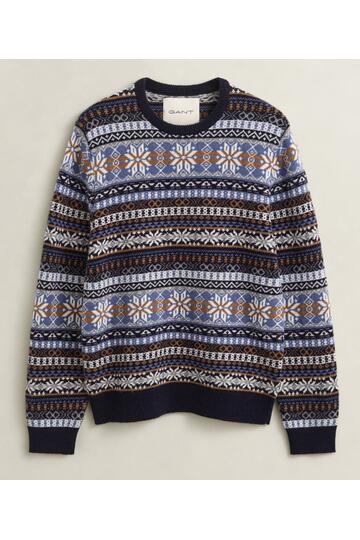 GANT Fair Isle Rundhalspullover evening blue gemustert Regular Fit