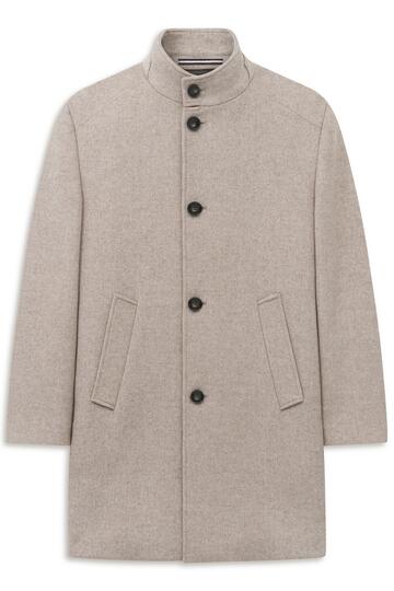 BUGATTI Woll Kurzmantel beige einfarbig Modern Fit
