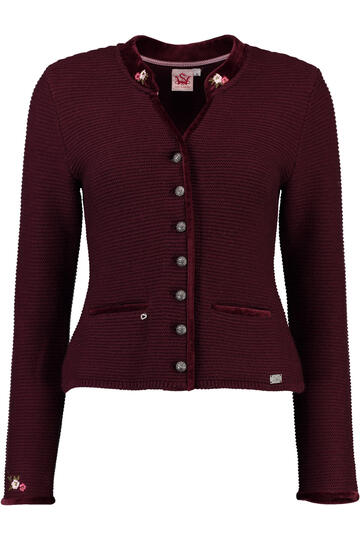 SPIETH & WENSKY Strickjacke Malta bordeaux mit edler Samtpaspelierung