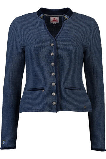 SPIETH & WENSKY Strickjacke Malta jeansblau mit edlen Samtabsetzungen