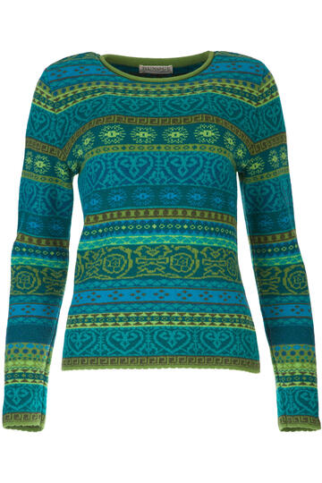 DUNQUE Jacquard-Pullover gr�n-bunt gemustert