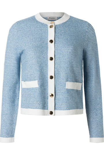 MAERZ Strickjacke endless sky- hellblau gestreift in edler Optik