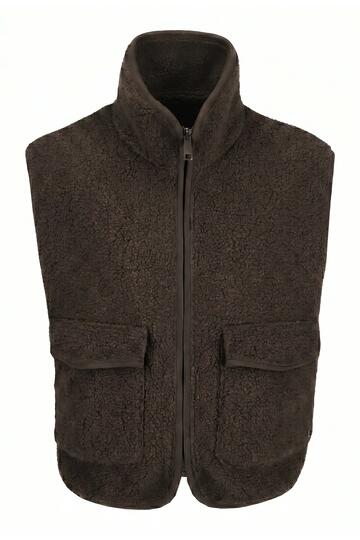 COVERED Wende-Weste Tess after dark- braun Teddy-Fleece und Leder-Optik