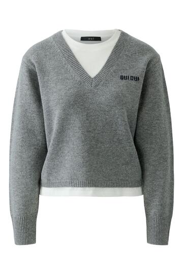 OUI Pullover steel grey mit Kontrastabsetzung