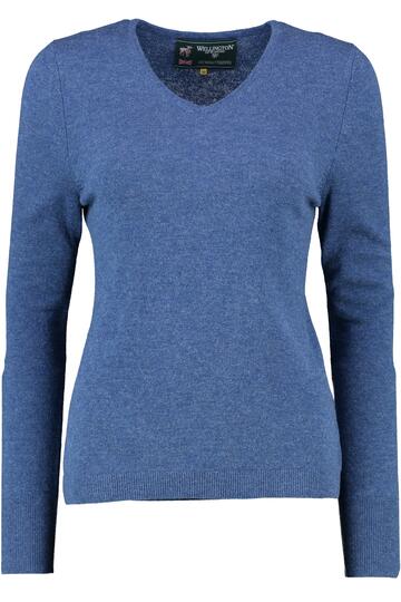 WELLINGTON OF BILMORE Lambswool-V-Ausschnitt Pullover Mary denim blue