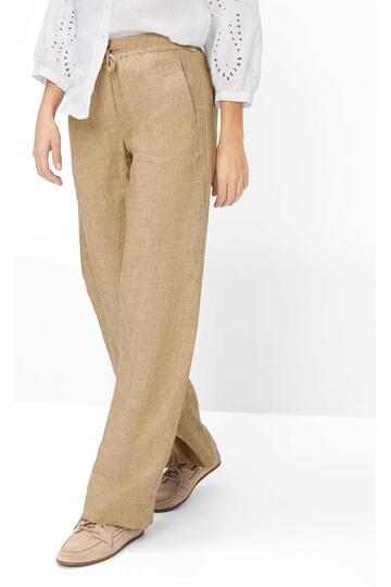 BRAX Leinen-Hose Farina Almond-beige Wide Fit