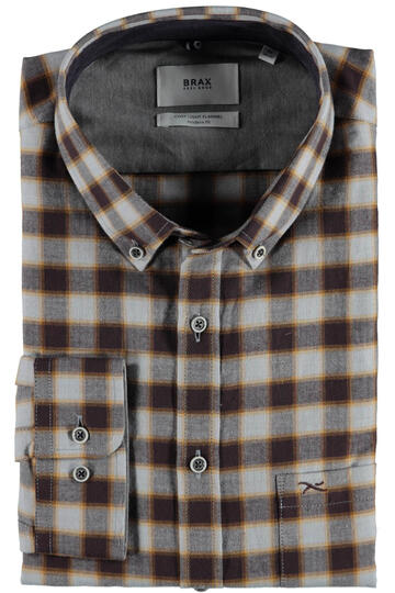 BRAX Flanell-Hemd Dries Butto-Down Modern Fit braun