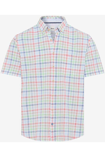 BRAX Hemd blau kariert Modern Fit Halbarm