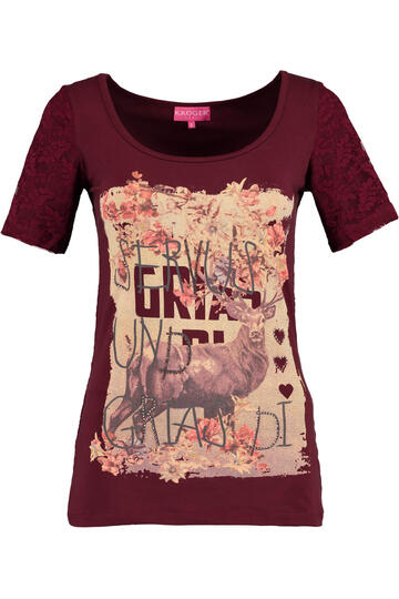 Kr�ger Dirndl Trachten-T-Shirt Servus & Grias Di weinrot