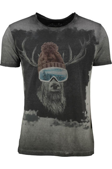 HANGOWEAR T-Shirt Ski Hirsch Grau Printmotiv