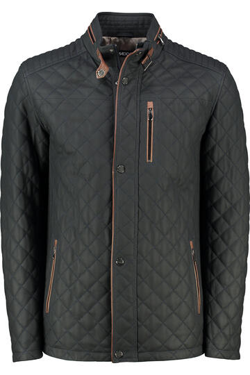 Leder Steppjacke navy