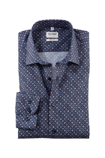 OLYMP Level Five gemustertes Hemd langarm Slim Fit marine