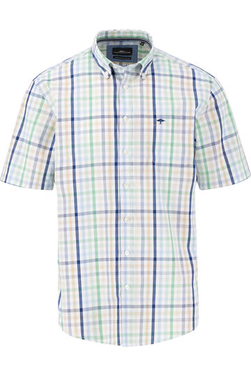 FYNCH HATTON Hemd torf green kariert Regular Fit Kurzarm