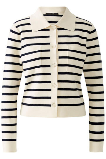 OUI Feinstrickjacke mit wertigen, dekorativen Kn�pfen white blue gestreift Slim Fit Langarm